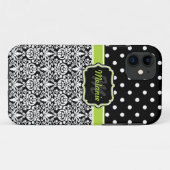 ブラックグリーンダマモノグラムのスク水玉模様パターン Case-Mate iPhoneケース (裏面(横))