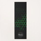 ブラックグリーンハニカムジオメトリパターンモノグラム ヨガマット (正面)