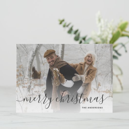 ブラックグリーンバッファロープレイドフォトメリークリスマス シーズンカード (スタンド正面)