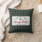 ブラックグリーンバッファロープレイド – トナカイそりに乗る クッション (ブランケット)