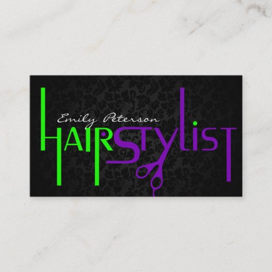 ブラックグリーンパープル美容師文字 名刺 (正面)