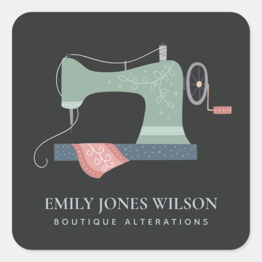 ブラックグリーンピーチブルーピンク裁縫機仕立て屋 スクエアシール (正面)