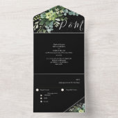 ブラックグリーンフローラユーカリプタミニマリストスクリプト オールインワン招待状 (内側)