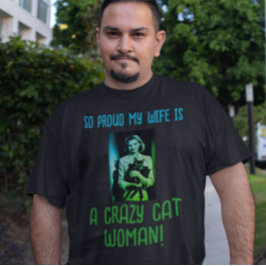 ブラックグリーンブルーパーソナライズされたメンズ熱狂するキャットウーマン Tシャツ