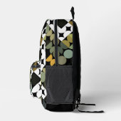 ブラックグリーンベージュブラウンミッドセンチュリーサークルパターン プリントバックパック (右)