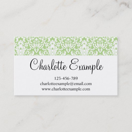 ブラックグリーンホワイトフローラダマスクラシックク 名刺 (正面)