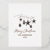 ブラックグリーンモダンスカンジボタニカルクリスマス 箔シーズンポストカード (正面)