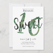 ブラックグリーンモダン金ゴールドスウィート16バースデーパーティー 招待状 (正面)