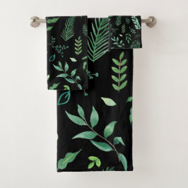 ブラックグリーンリーウォーター色の植物離れ類 バスタオルセット