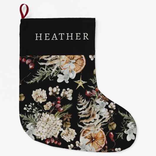 ブラックグリーンリークリスマスストッキング ラージクリスマスストッキング (正面)