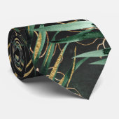 ブラックグリーンリーパームズ&金ゴールドトロピカル結婚ズ ネクタイ (ロール)
