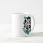 ブラックグリーン宇宙飛行士猫デザイン コーヒーマグカップ (正面右)
