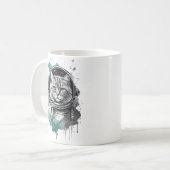ブラックグリーン宇宙飛行士猫デザイン コーヒーマグカップ (正面左)