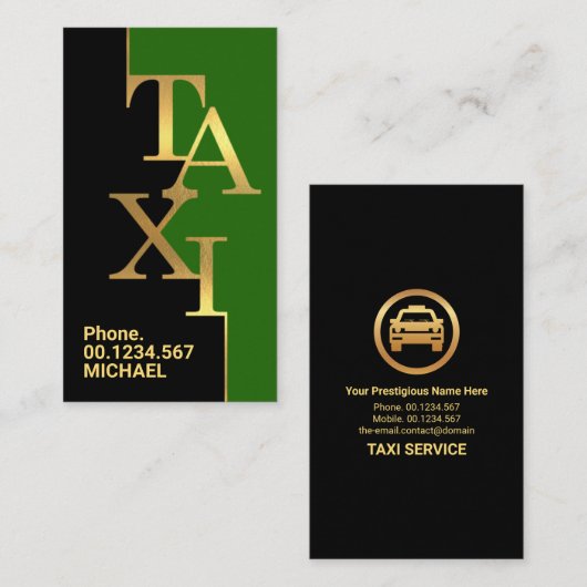 ブラックグリーン層金ゴールドタクシー看板ライド共有 名刺 (正面/裏面)