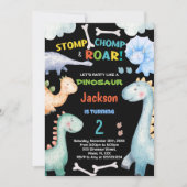ブラックグリーン恐竜誕生日招待状 招待状 (正面)