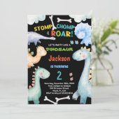 ブラックグリーン恐竜誕生日招待状 招待状 (スタンド正面)
