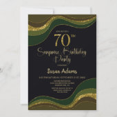 ブラックグリーン金ゴールドグリッターサプライズ70誕生日 招待状 (正面)