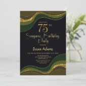 ブラックグリーン金ゴールドグリッターサプライズ75誕生日 招待状 (スタンド正面)