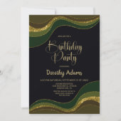 ブラックグリーン金ゴールドグリッター誕生日パーティー 招待状 (正面)