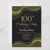 ブラックグリーン金ゴールドグリッター100thバースデーパーティー 招待状 (正面)