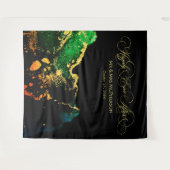 ブラックグリーン金ゴールドヴィンテージウェディングフォト背景 タペストリー (正面(横))