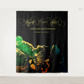 ブラックグリーン金ゴールドヴィンテージウェディングフォト背景 タペストリー (正面)