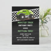 ブラックグリーン ガトー モンスター トラック 誕生日パーティー 招待状 (スタンド正面)