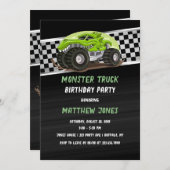 ブラックグリーン ガトー モンスター トラック 誕生日パーティー 招待状 (正面/裏面)