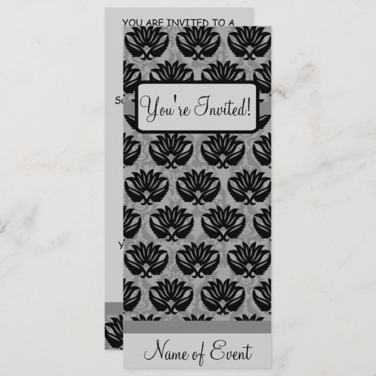 ブラックグレイアールヌーボーダマスクハッピーバースデーパーティー 招待状 (正面/裏面)