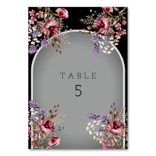 ブラックグレイエレガントビューティフルアーチ招待状 テーブルナンバー (正面)