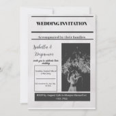 ブラックグレイシンプルヴィンテージ新聞社結婚のインビタ 招待状 (正面)