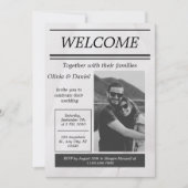 ブラックグレイシンプルヴィンテージ新聞社結婚のインビタ 招待状 (正面)