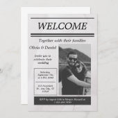 ブラックグレイシンプルヴィンテージ新聞社結婚のインビタ 招待状 (正面/裏面)