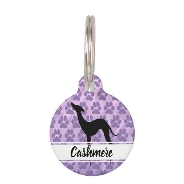 ブラックグレイハウンドシルエットポープリントパターン名 ペット　ネームタグ (正面)