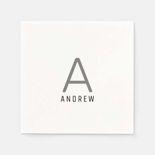 ブラックグレイパーソナライズされたネームモノグラムイニシャル スタンダードカクテルナプキン (正面)