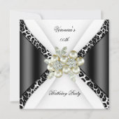 ブラックグレイホワイトレオパードパールバースデーパーティー 招待状 (正面)