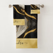 ブラックグレイホワイト金ゴールドマーブルラグジュアリーモダン バスタオルセット (インサイチュ)