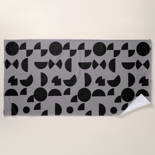 ブラックグレイモダン幾何エレガント部部族 ビーチタオル (正面)