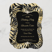 ブラックグレイ金ゴールドパームスダイヤモンドバースデーパーティー 招待状 (正面/裏面)