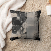 ブラックグレーとベージュの抽象芸術芸術的カラーブロック クッション (ブランケット)