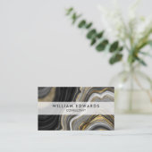 ブラックグレーと金ゴールドマーブルストーン 名刺 (スタンド正面)