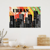 ブラックグレーのシルエット都市建物都市ポスター ポスター (キッチン)