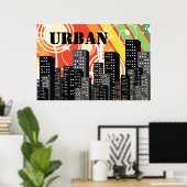 ブラックグレーのシルエット都市建物都市ポスター ポスター (ホームオフィス)