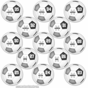 ブラックグレーのチームは13人の選手のためのサッカーボールを着色する シール