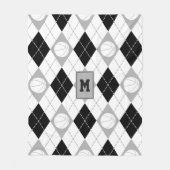 ブラックグレーのバスケットチームカラーアーガイル フリースブランケット (正面)