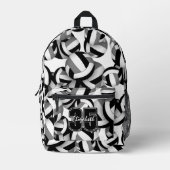 ブラックグレーのバレーボールチームの色パターン（の模様が）ある プリントバックパック (正面)