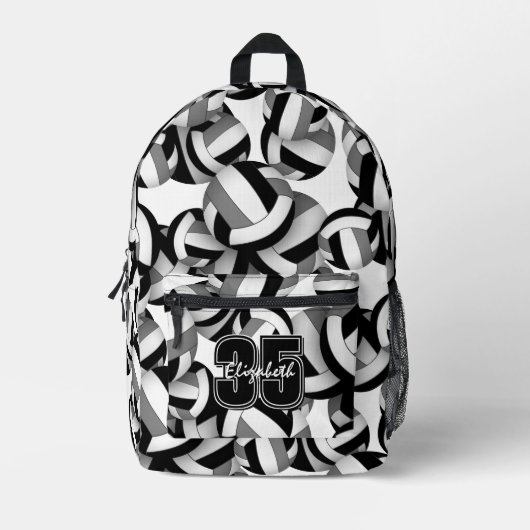 ブラックグレーのバレーボールチームの色パターン(の模様が)ある プリントバックパック (正面)