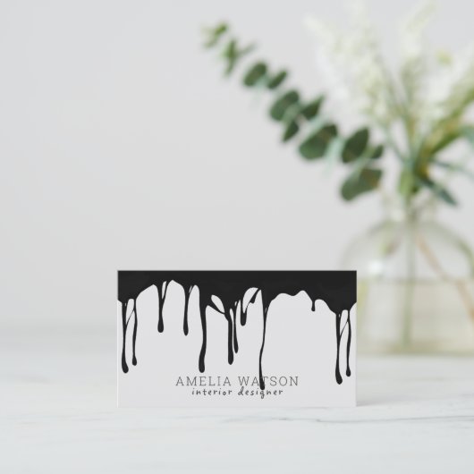 ブラックグレーのモダン抽象芸術の点滴シームレ絵を描ス 名刺 (スタンド正面)