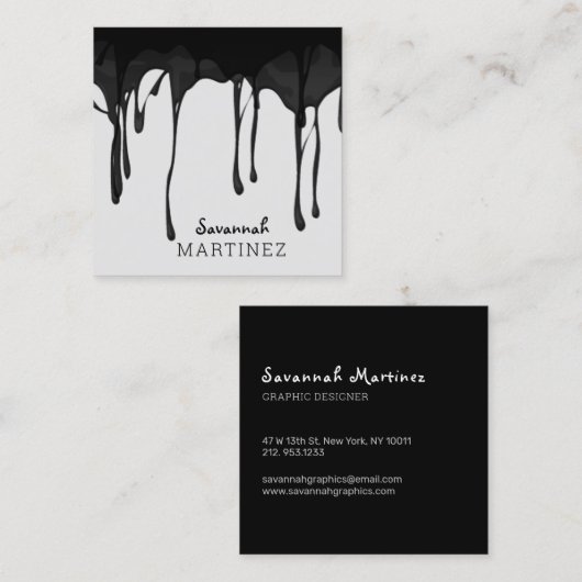 ブラックグレーの滴下抽象芸術シームレス スクエア名刺 (正面/裏面)