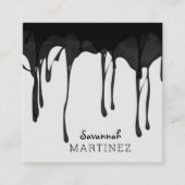 ブラックグレーの滴下抽象芸術シームレス スクエア名刺 (正面)